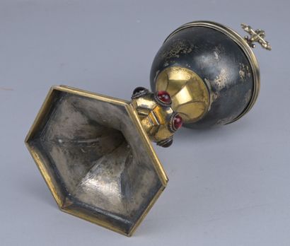 Gothic-style silver and gilded copper ciborium,...