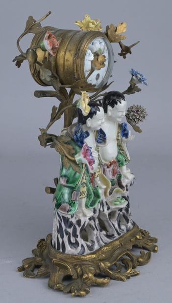 Ho-Ho Clock in Porcelain and Bronze, 19th...