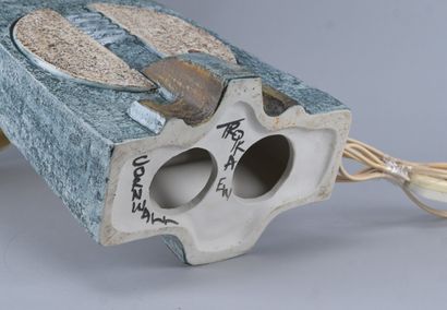 Sculptural glazed ceramic table lamp attributed...