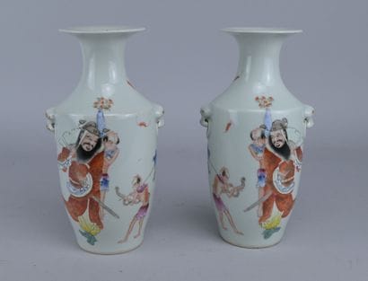 Pair of Chinese vases decorated with figures,...
