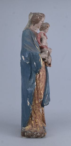 Carved and polychrome wooden Virgin and Child,...