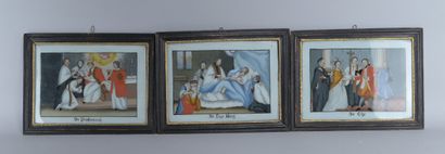 Suite de six peintures sous verre religieuses,...