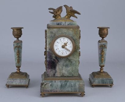 Fireplace set in fluorite and gilded bronze,...