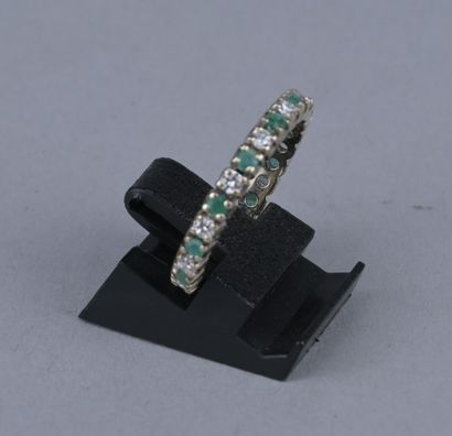 18K Gold Wedding Band with Emeralds and Brilliant-Cut...