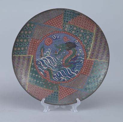Large Chinese Cloisonné Plate with Dragon,...