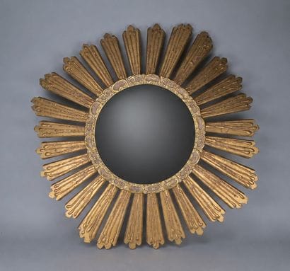 Large gilded wooden sun-shaped mirror, 20th...