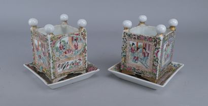 Pair of Cantonese porcelain flowerpots, 19th...