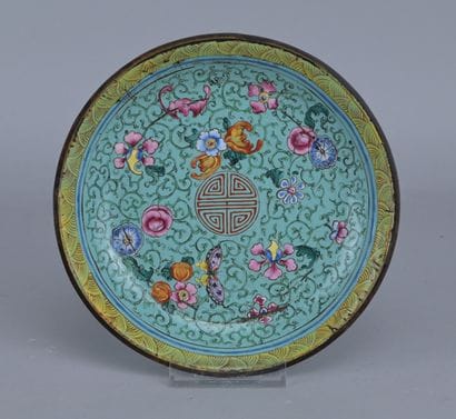 Enameled copper Cantonese plate, late 19th...