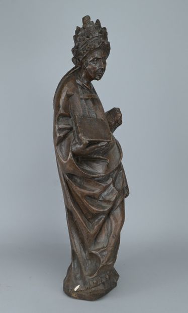 Carved Oak Statue of a Church Father, 16th...