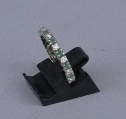 18K Gold Wedding Band with Emeralds and Brilliant-Cut...