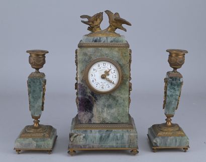 Fireplace set in fluorite and gilded bronze,...