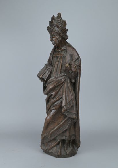 Carved Oak Statue of a Church Father, 16th...