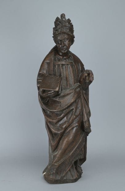 Carved Oak Statue of a Church Father, 16th...
