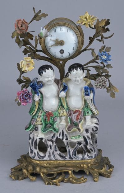 Ho-Ho Clock in Porcelain and Bronze, 19th...