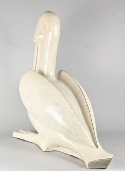 Enameled stoneware animal sculpture of a...