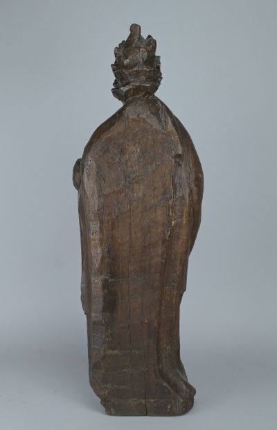 Carved Oak Statue of a Church Father, 16th...