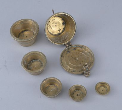 Set of brass cup weights, 18th century

A...