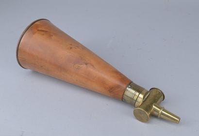 Boxwood and Brass Powder Flask, Brussels,...
