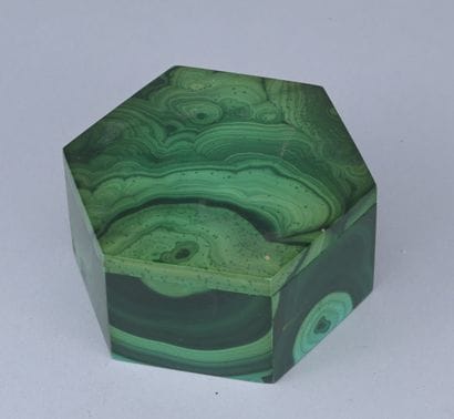Hexagonal malachite box, 20th century

A...