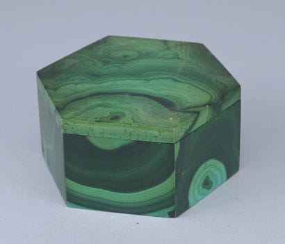 Hexagonal malachite box, 20th century

A...