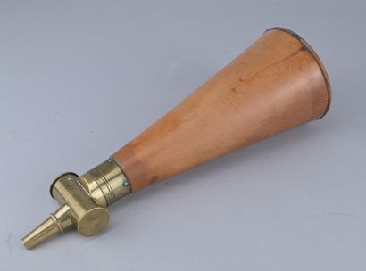 Boxwood and Brass Powder Flask, Brussels,...