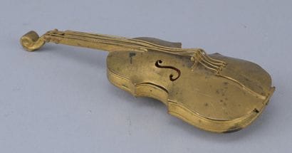 Brass box shaped like a cello, circa 1900

A...
