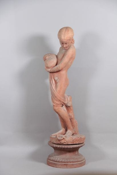 Young Shepherdess with a Lamb – Large Terracotta...