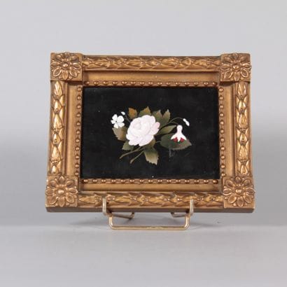 Hardstone marquetry panel with floral design...