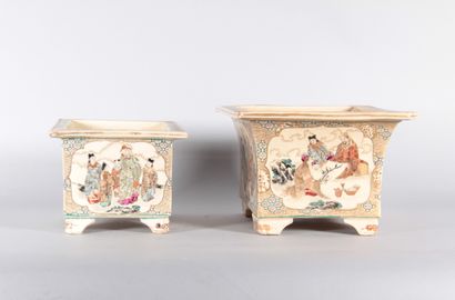 Two Satsuma earthenware planters with polychrome...