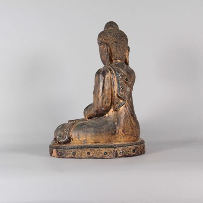 Large Seated Buddha, Carved and Gilded Wood...