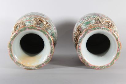 Pair of Canton porcelain vases with Famille...