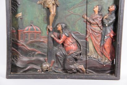 Important polychrome carved wooden religious...
