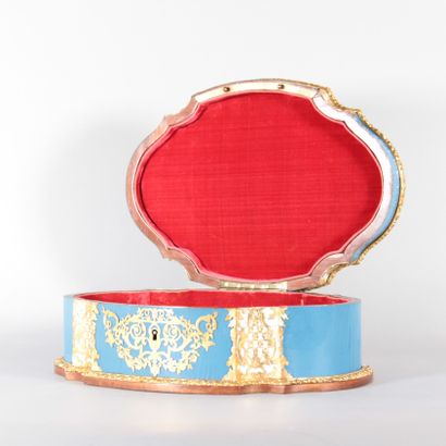 Large Napoleon III-era jewelry box in turquoise-blue...