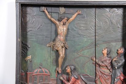 Important polychrome carved wooden religious...