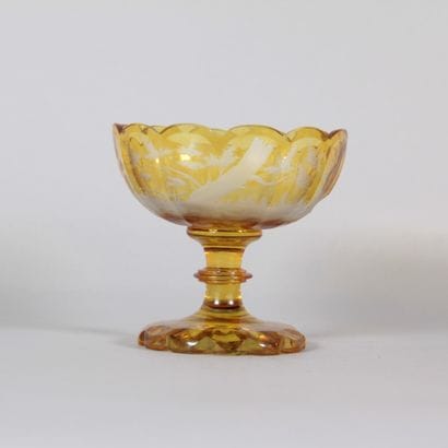 Amber-colored Bohemian crystal stemmed goblet...