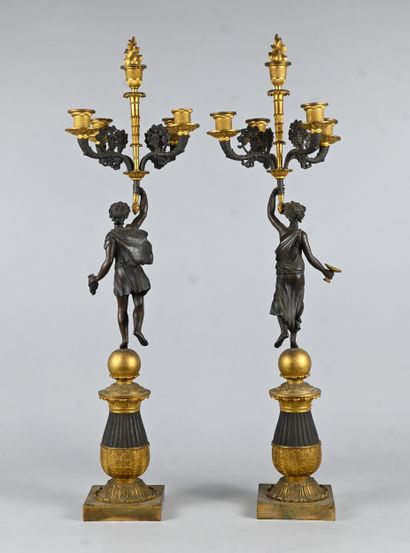 Pair of Empire / Charles X gilt bronze and...