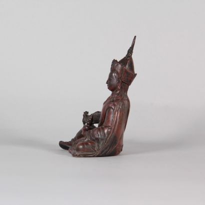 Seated Buddha in patinated bronze – Tibet,...
