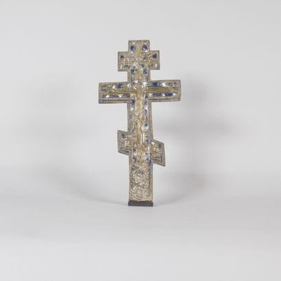 Enameled Russian Orthodox Bronze Cross –...