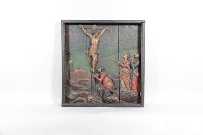 Important polychrome carved wooden religious...