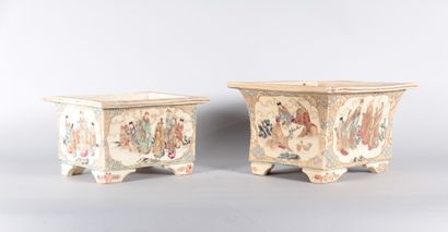 Two Satsuma earthenware planters with polychrome...