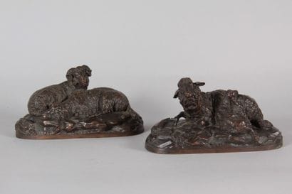BUCI – Paire de groupes animaliers en bronze...