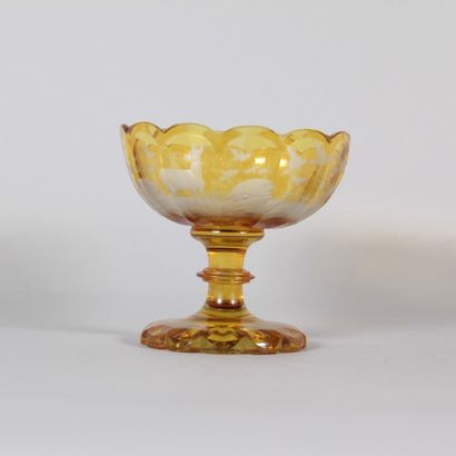 Amber-colored Bohemian crystal stemmed goblet...