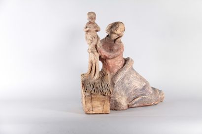 Dutch School – Polychrome Terracotta Mother...