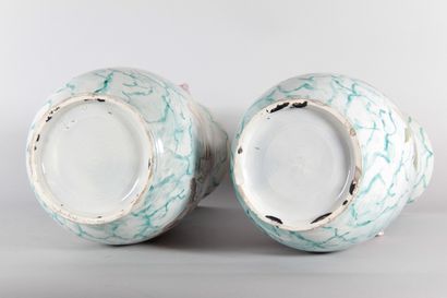 Pair of large polychrome earthenware vases,...