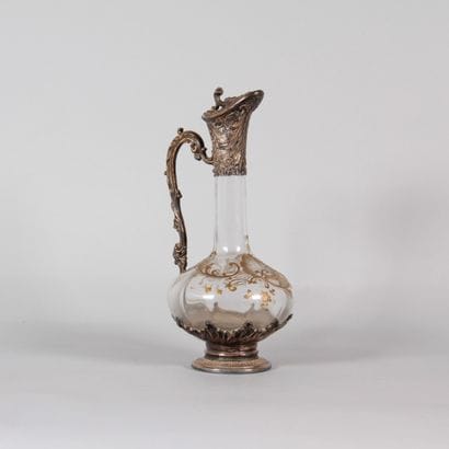 Gilded Crystal and Silver Plated Metal Ewer...
