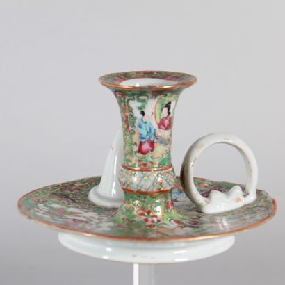 China – Canton porcelain handheld candleholder,...