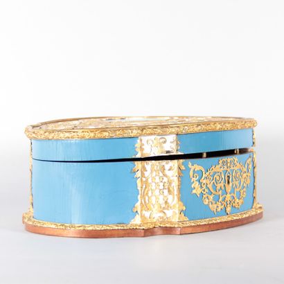 Large Napoleon III-era jewelry box in turquoise-blue...