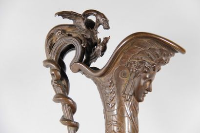 Pair of large bronze ewers with patina –...