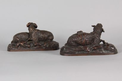 BUCI – Paire de groupes animaliers en bronze...