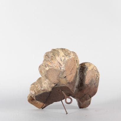 Carved, polychrome, and gilded wooden head...